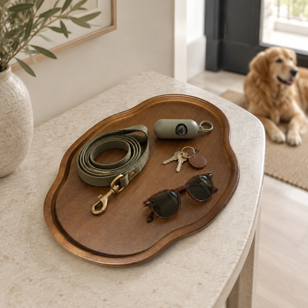 Walnut Wood Grain Bamboo Serving Tray | Retro Display &amp; Storage Plate for Entryway, Coffee Table &amp; Dining