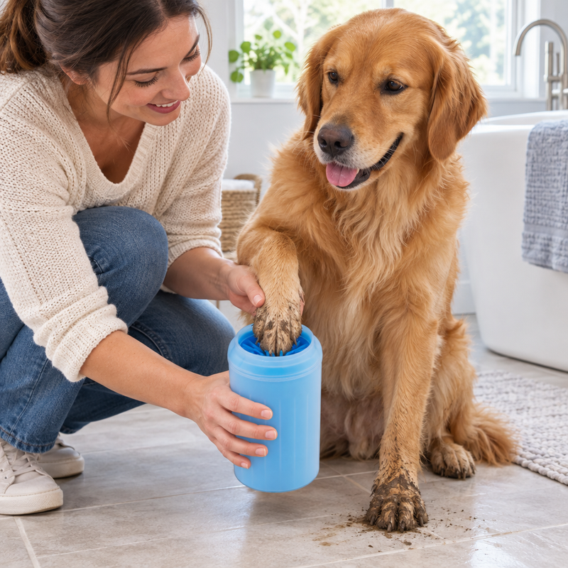 Pet Paw Cleaning Cup with Silicone Brush | Dog &amp; Cat Foot Wash Cup for After-Walk Cleaning