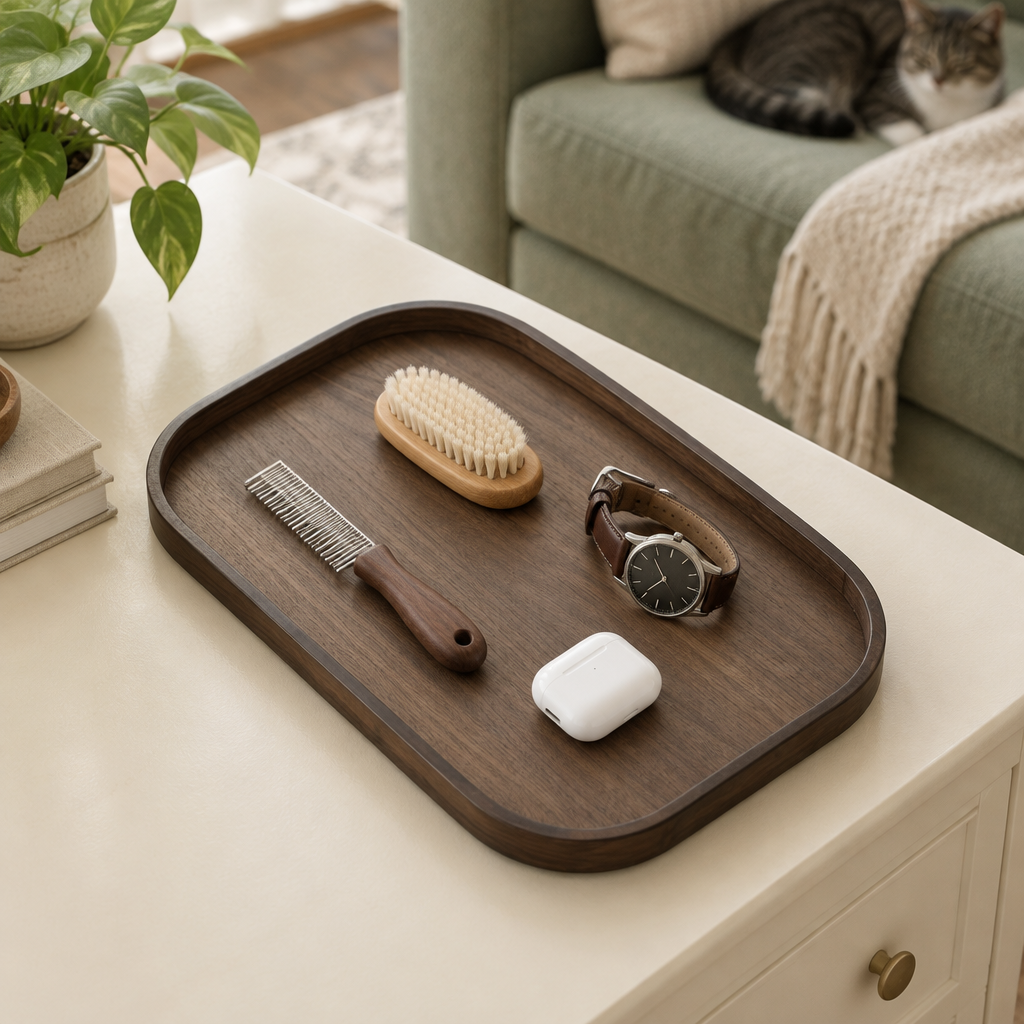 Walnut Wood Grain Bamboo Serving Tray | Retro Display &amp; Storage Plate for Entryway, Coffee Table &amp; Dining