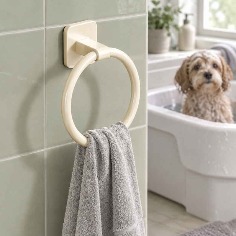 No-Drill Bathroom Towel Ring Holder | Wall Mounted Hanging Rack for Hand Towels &amp; Washcloths