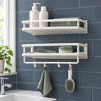 No-Drill Wall Mounted Drainable Bathroom Shelf | Hanging Toiletries Organizer with Drainage Holes