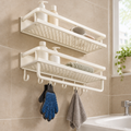 No-Drill Wall Mounted Drainable Bathroom Shelf | Hanging Toiletries Organizer with Drainage Holes
